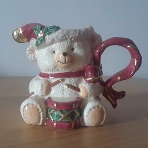 FITZ & FLOYD Christmas Teddy Bear Porcelain Pitcher